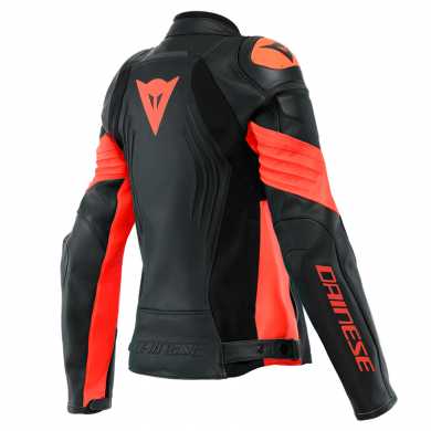 Giubbotto Racing 4 Lady Pelle Nero Rosso Fluo