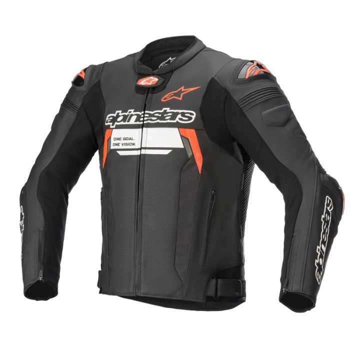 Jacket Missile V2 Ignition leather Black White Fluo Red