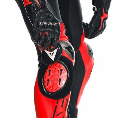 Leather Suit Audax D-zip 1PC Perf. Black Fluo Red Grey