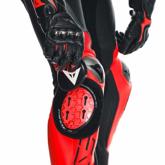 Leather Suit Audax D-zip 1PC Perf. Black Fluo Red Grey
