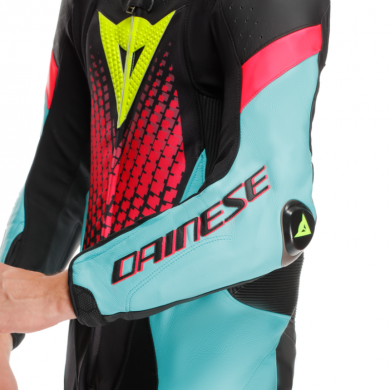 Tuta Dainese Laguna Seca 6 Perf. Nera Verde Acqua Fuxia