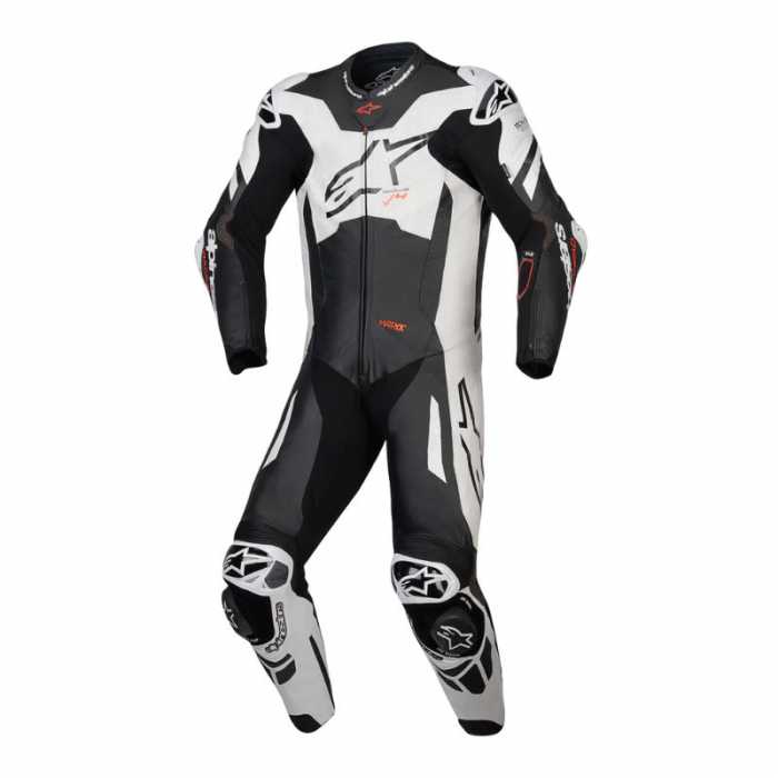 Leather Suit Gp Plus V4 Sprint 1PC Black White Red Fluo