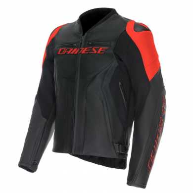 Giubbotto Racing 5 Pelle Nero Rosso Fluo