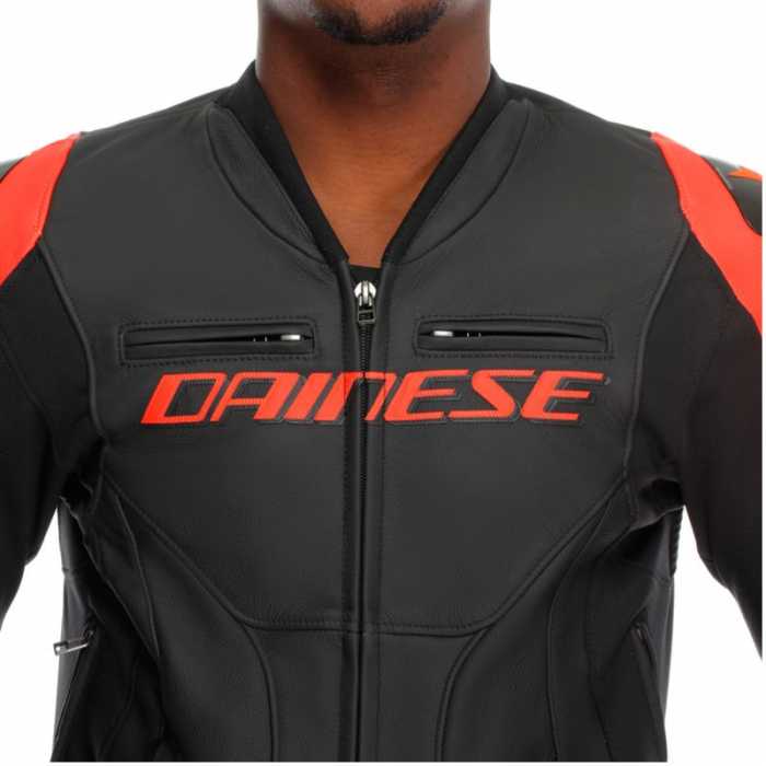 Jacket Racing 5 Leather Black Fluo Red