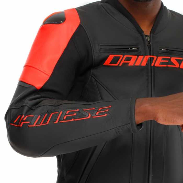 Jacket Racing 5 Leather Black Fluo Red