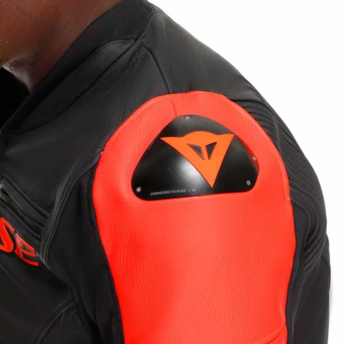Jacket Racing 5 Leather Black Fluo Red