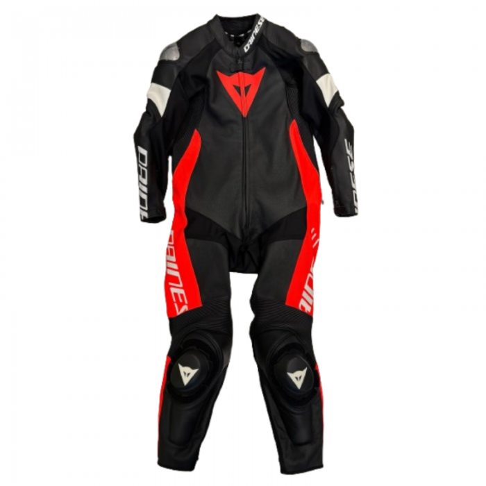 Leather Suit Tosa 1PC Perforated Black Fluo Red White