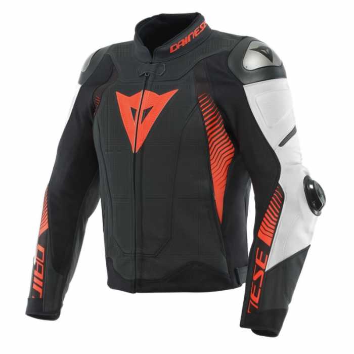 Jacket Super Speed 4 Leather Perforated Black Fluo Red