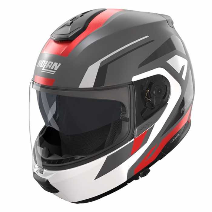 Casco N100-6 Cinetico N-com Grigio Rosso Bianco Opaco
