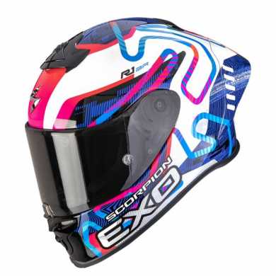 Scorpion Helmet Exo R1 Evo II Air  Cornering White Blue Pink