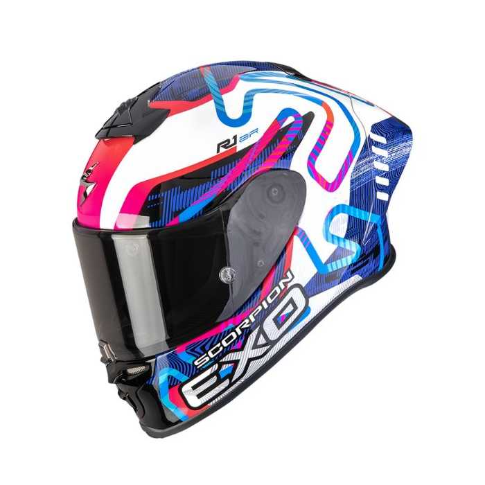 Casco Scorpion Exo R1 Evo II Air Cornering Bianco Blu Rosa
