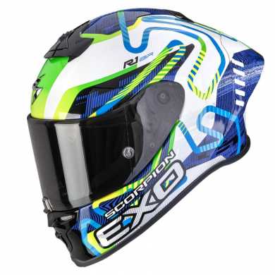 Casco Scorpion Exo R1 Evo II Air Cornering Bianco Verde Blu