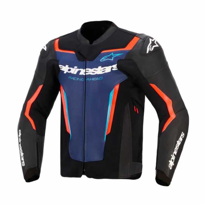 Jacket GP Force V2 Leather Black Blue Fluo Red