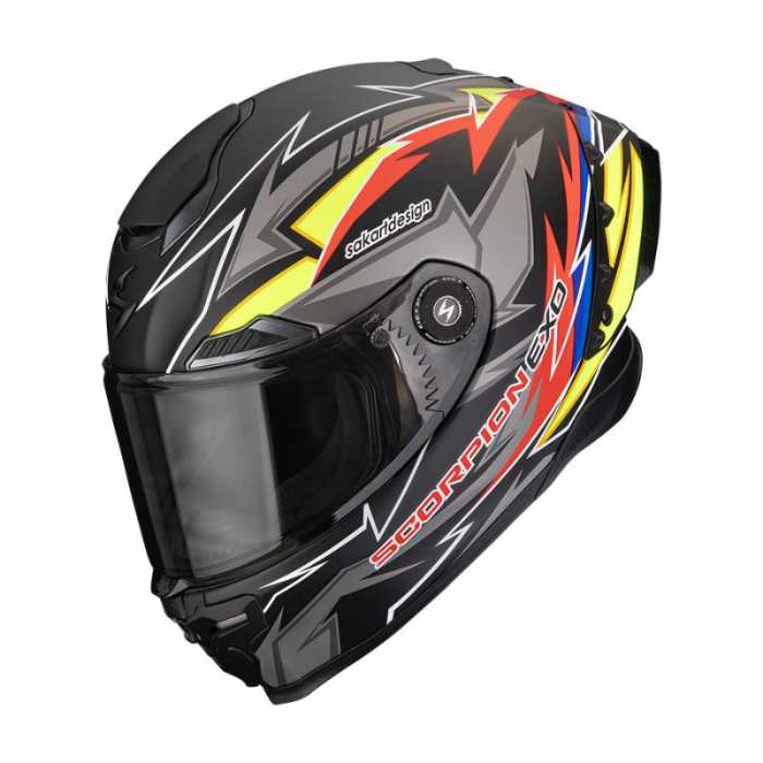 Casco Scorpion Exo-Race Air Move On Nero Opaco Giallo Rosso