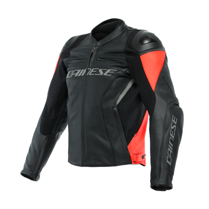 Jacket Racing 4 Leather Black Fluo Red
