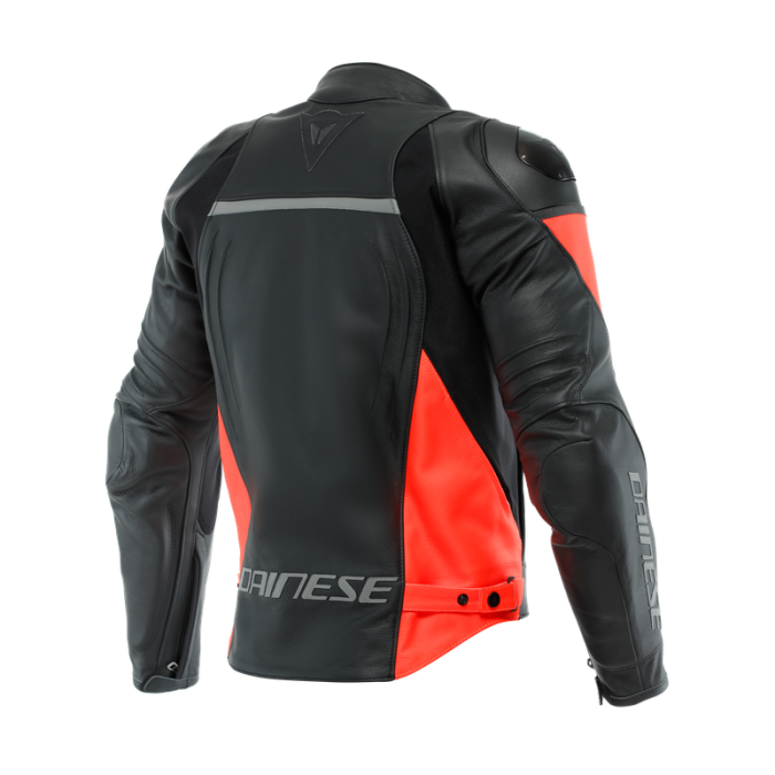 Giubbotto Racing 4 Pelle Nero Rosso Fluo